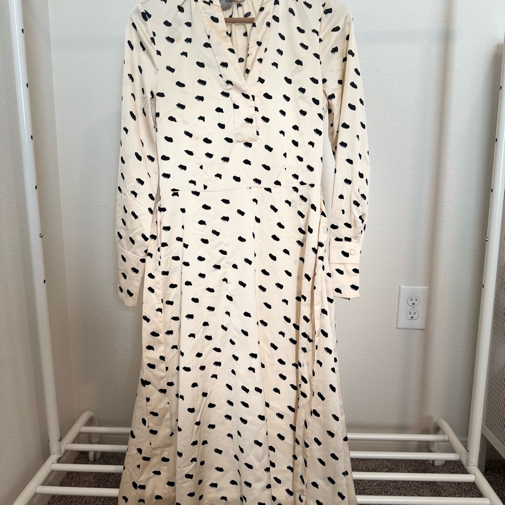H&M Cream Long Sleeve Dress with Black Dots Size S